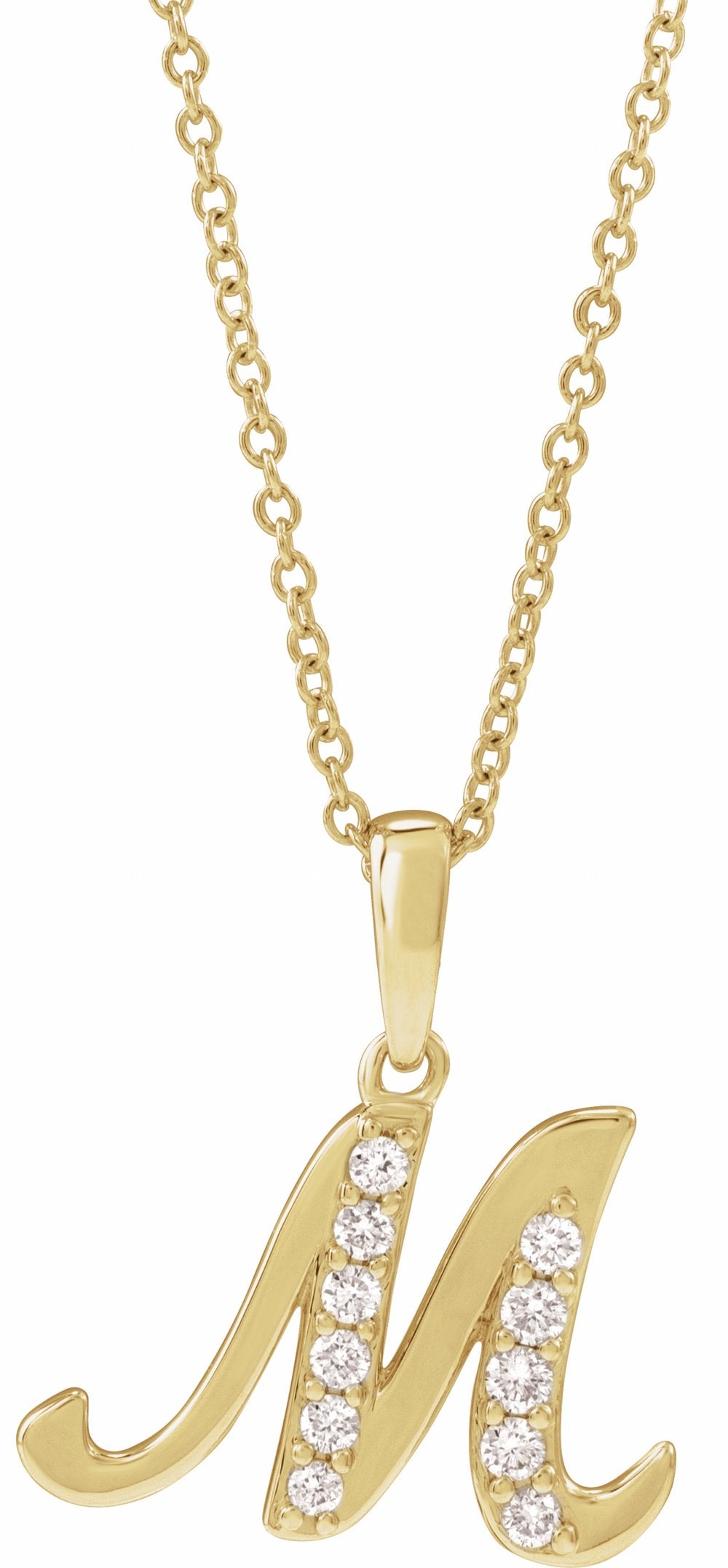 14K Yellow Gold 1/5 CTW Natural Diamond Initial M 18" Necklace