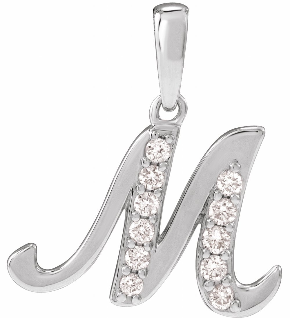14K White Gold 1/5 CTW Natural Diamond Initial M Pendant