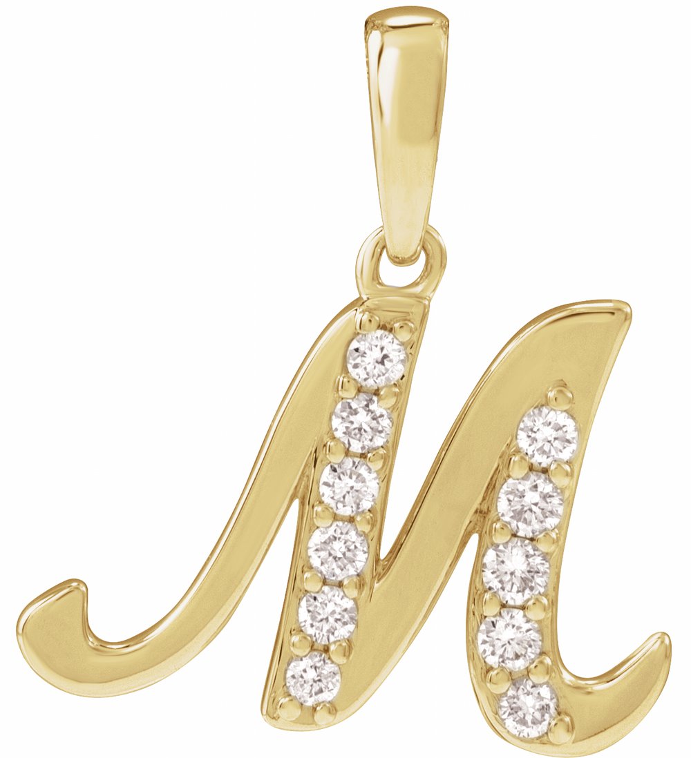 14K Yellow Gold 1/5 CTW Natural Diamond Initial M 18" Necklace