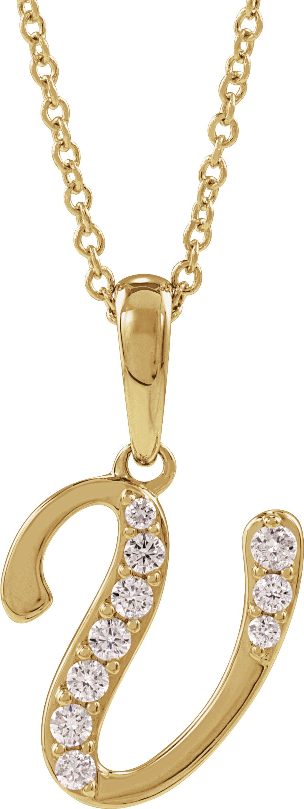 14K Yellow Gold 1/8 CTW Natural Diamond Initial V 18" Necklace