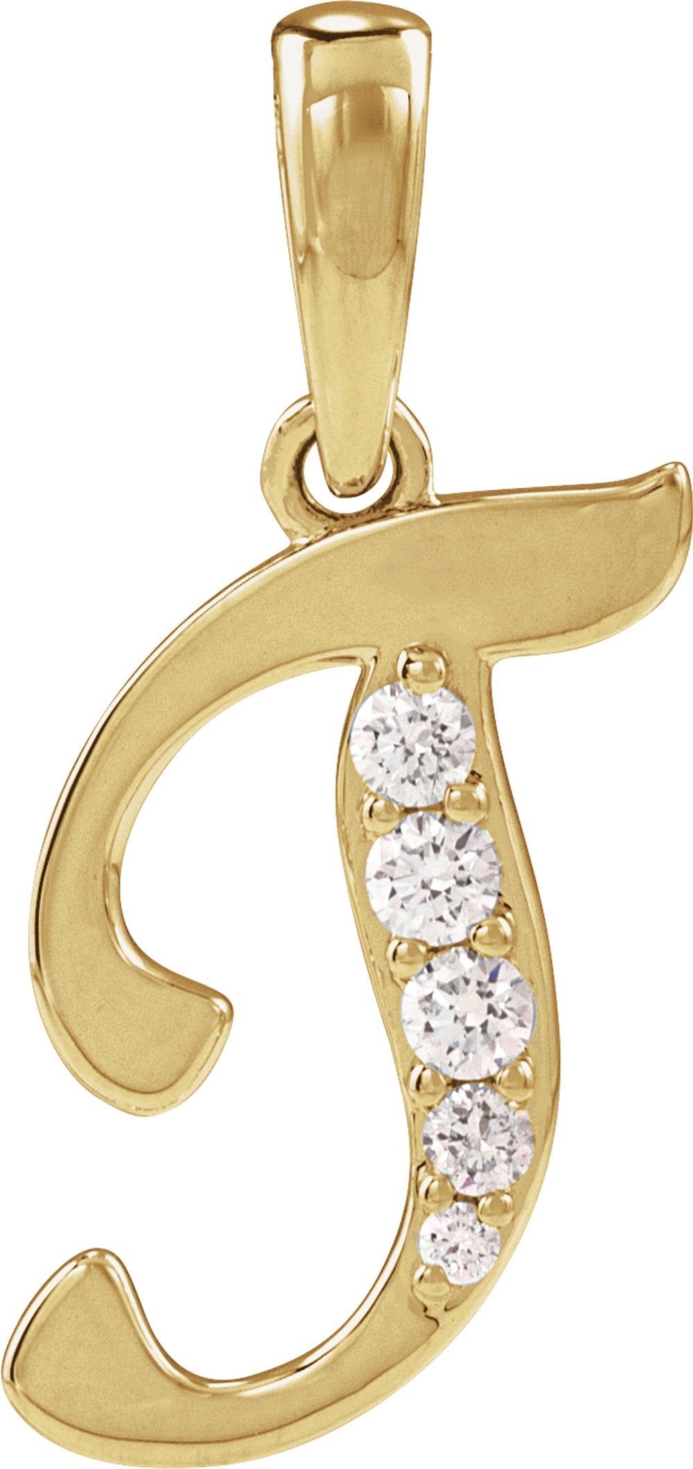 14K Yellow Gold 1/10 CTW Natural Diamond Initial T Pendant