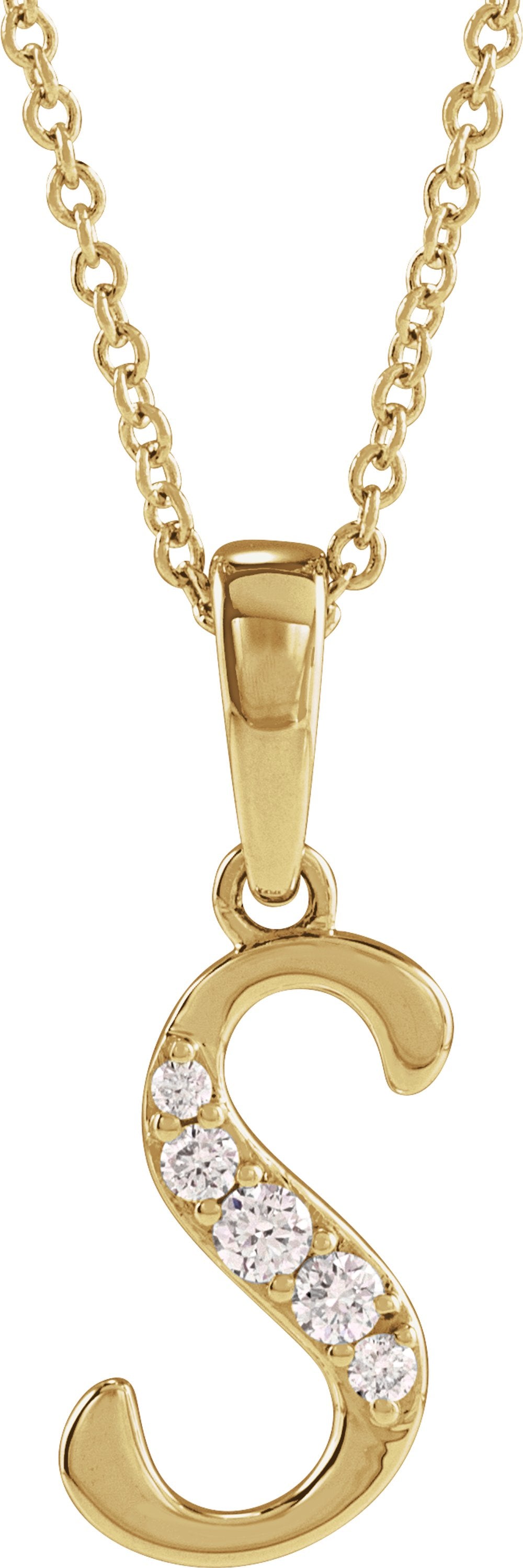 14K Yellow Gold .08 CTW Natural Diamond Initial S 18" Necklace