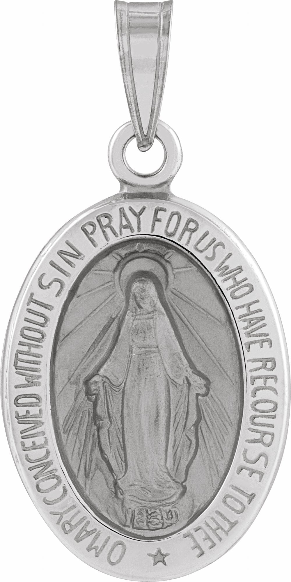 14K White Gold 15x11.5 mm Oval Hollow Miraculous Medal