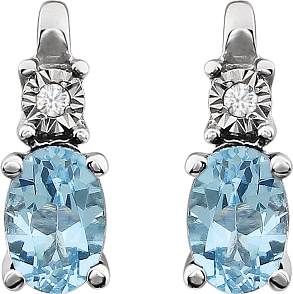 14K White Natural Sky Blue Topaz & .02 CTW Natural Diamond Earrings