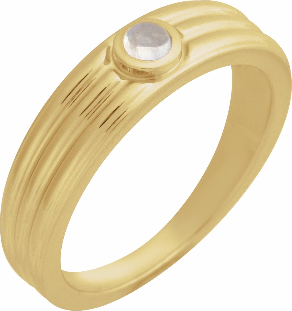 14K Yellow Gold 3 mm Round Natural Rainbow Moonstone Cabochon Ring