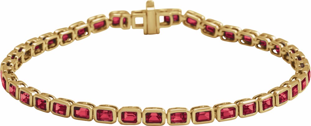 14K Yellow Gold Lab-Grown Ruby Line 7" Bracelet