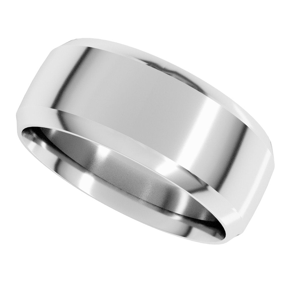 14K White Gold 9 mm Beveled-Edge Comfort-Fit Half Round Band Size 12