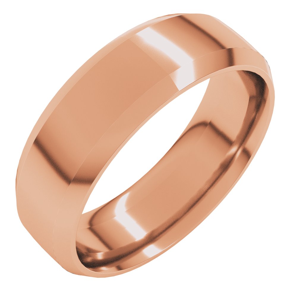 18K Rose Gold 7 mm Beveled-Edge Comfort-Fit Half Round Band Size 9.5