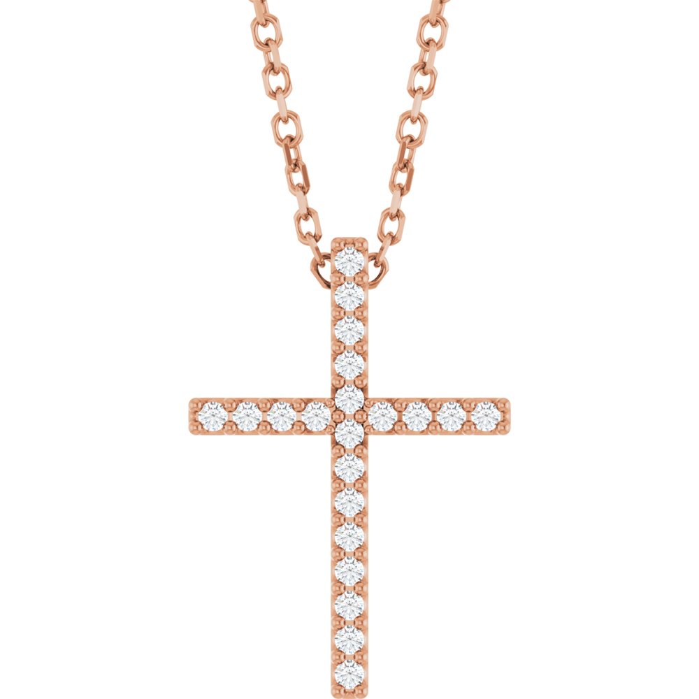 14K Rose Gold .08 CTW Natural Diamond Cross 16" Necklace