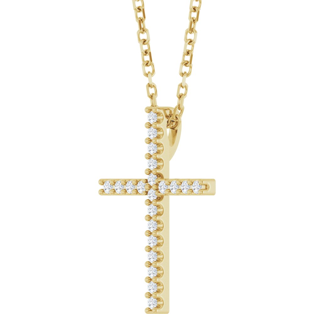 14K Yellow Gold .08 CTW Natural Diamond Cross 16" Necklace