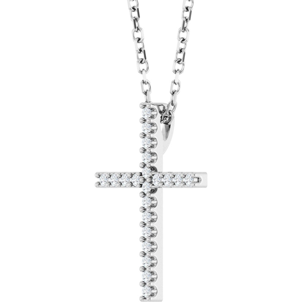 14K White Gold .08 CTW Natural Diamond Cross 16" Necklace