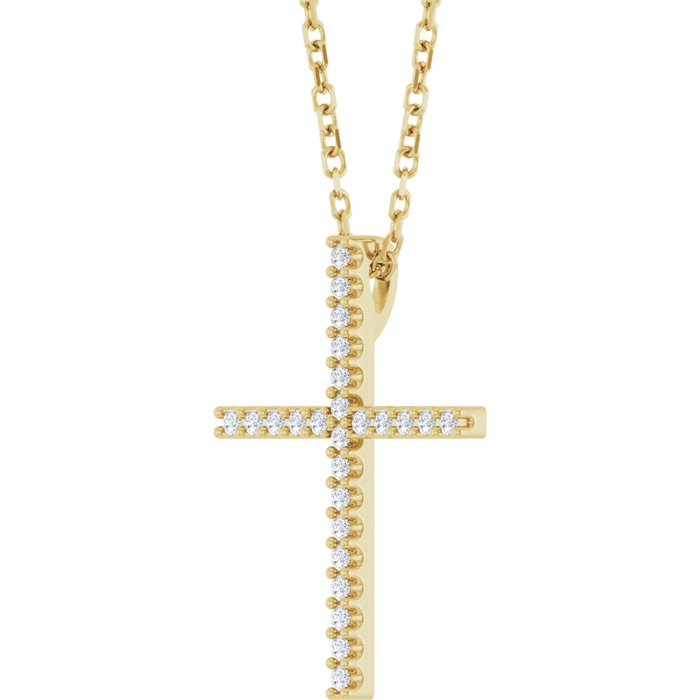 14K Yellow Gold 1/10 CTW Natural Diamond Cross 16" Necklace