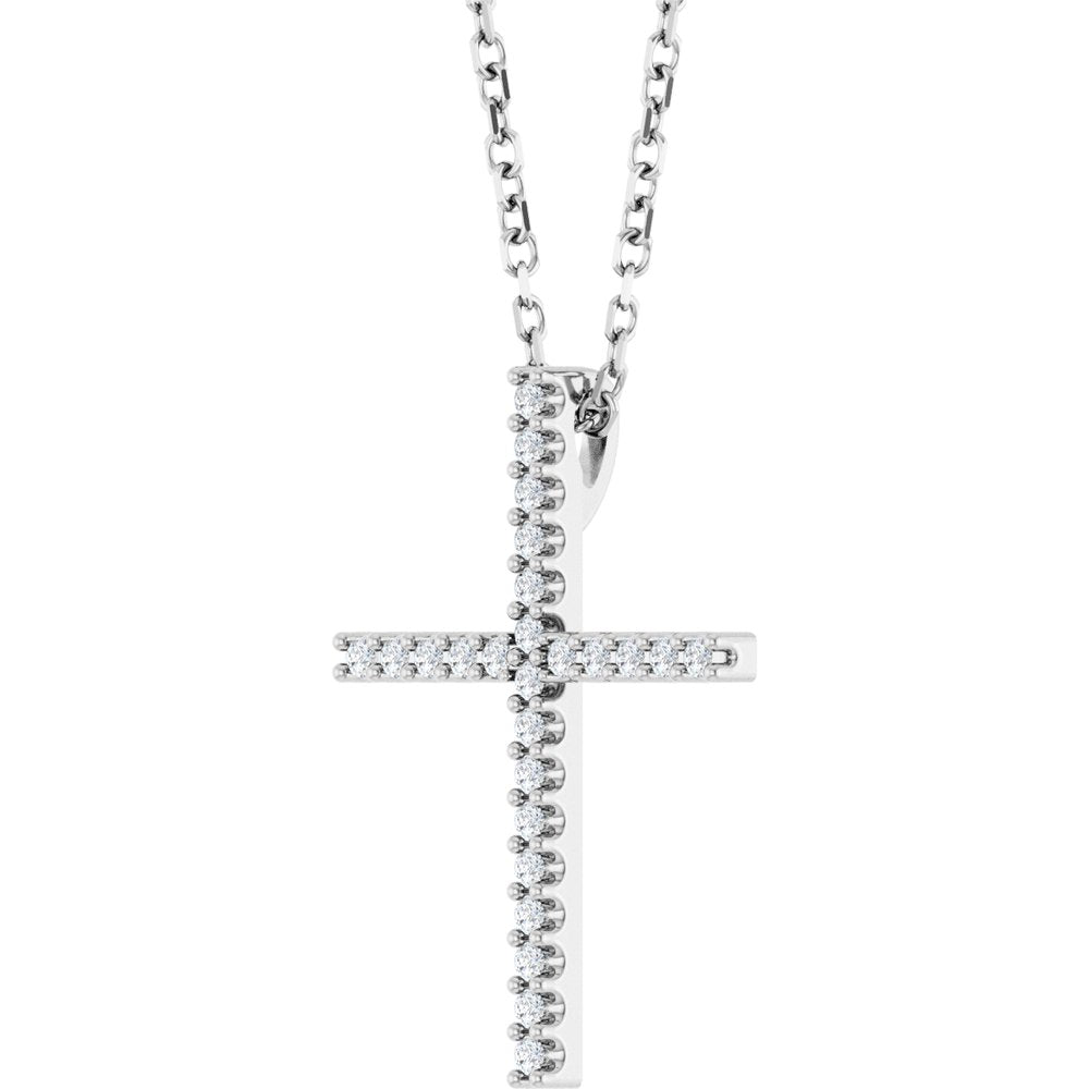 14K White Gold 1/10 CTW Natural Diamond Cross 16" Necklace