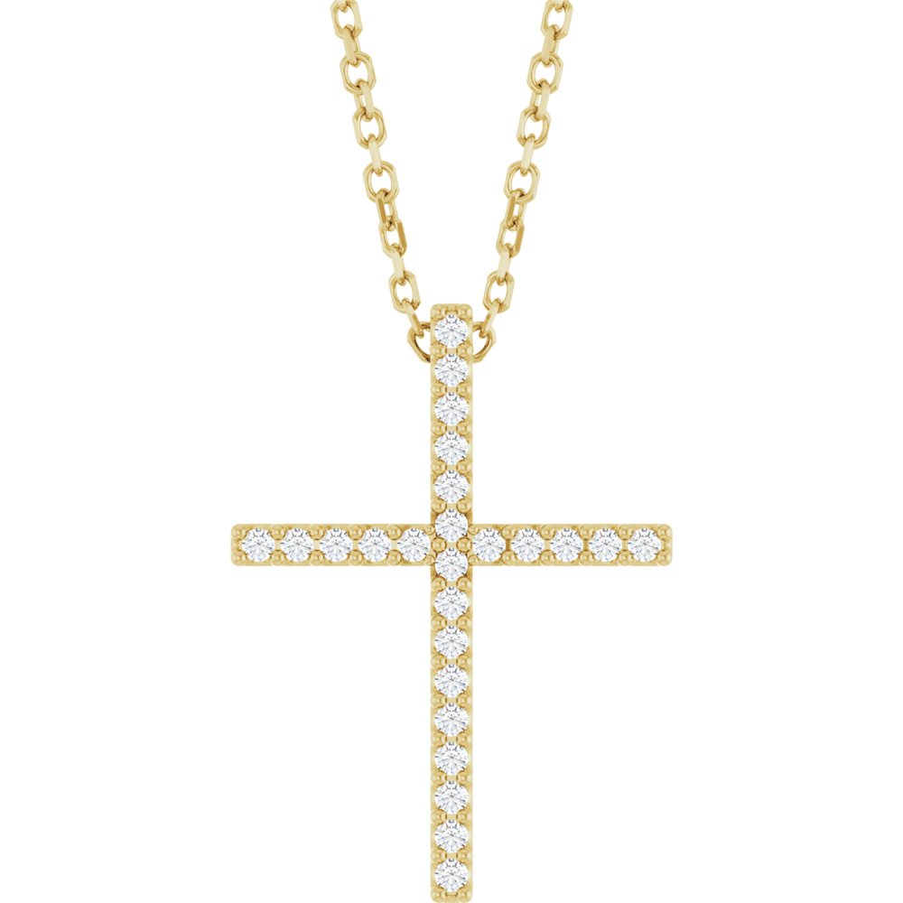 14K Yellow Gold 1/10 CTW Natural Diamond Cross 16" Necklace