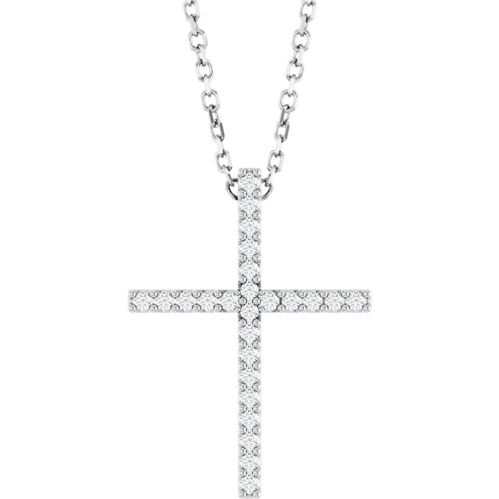 14K White Gold 1/10 CTW Natural Diamond Cross 16" Necklace