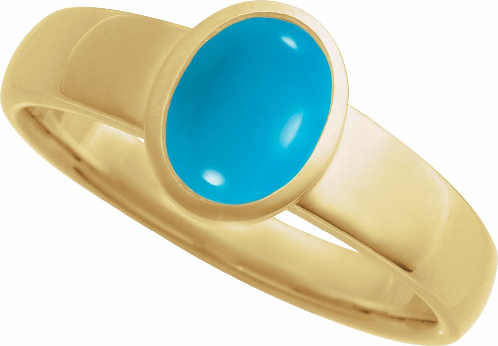 14K Yellow Gold Natural Turquoise Cabochon Ring