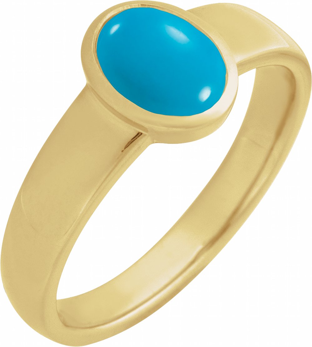 14K Yellow Gold Natural Turquoise Cabochon Ring