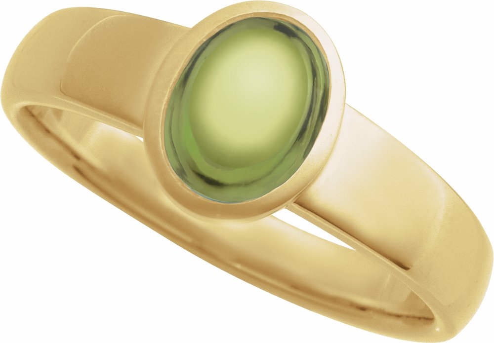 14K Yellow Gold Natural Peridot Cabochon Ring