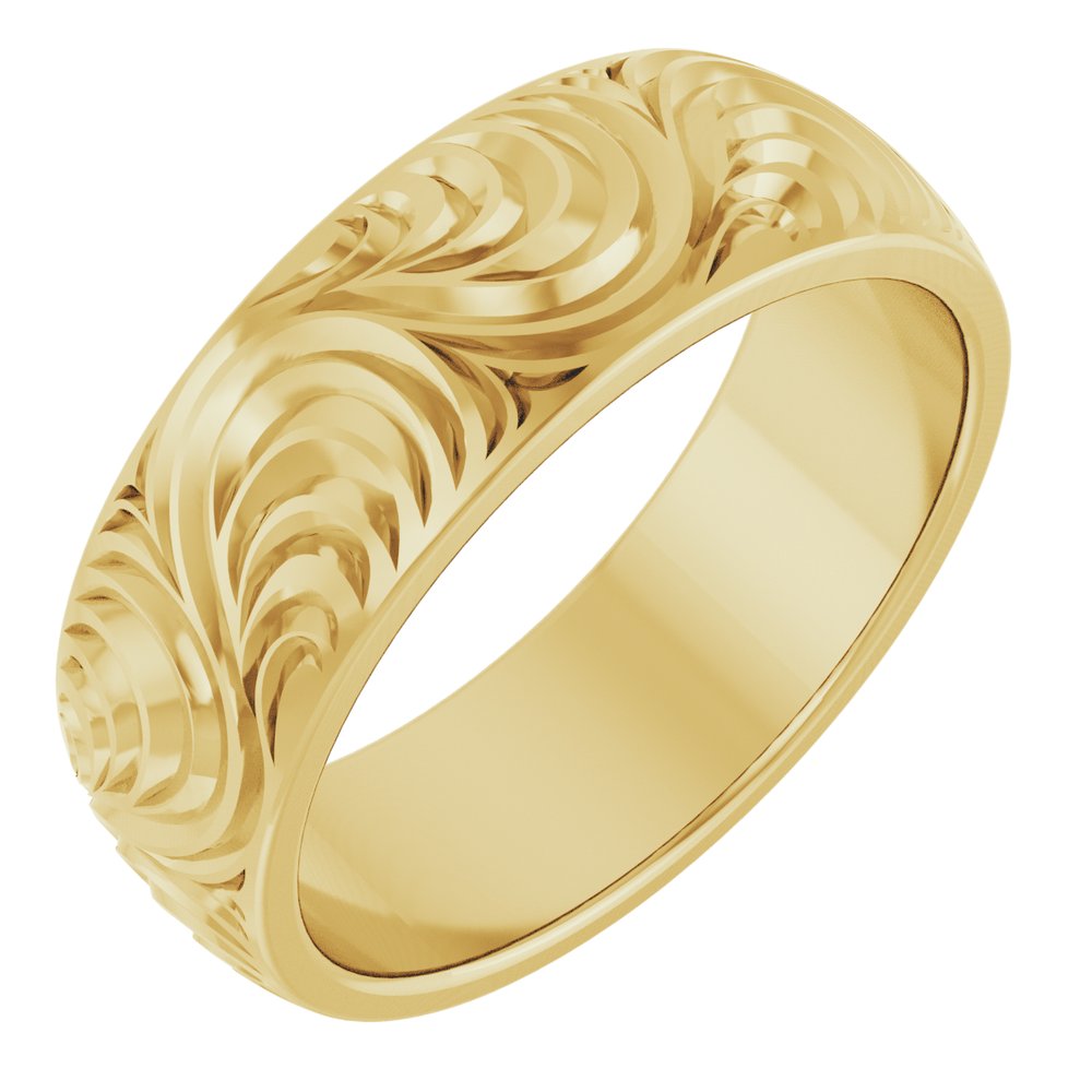 14K Yellow Gold 7 mm Scroll Comfort-Fit Band Size 10