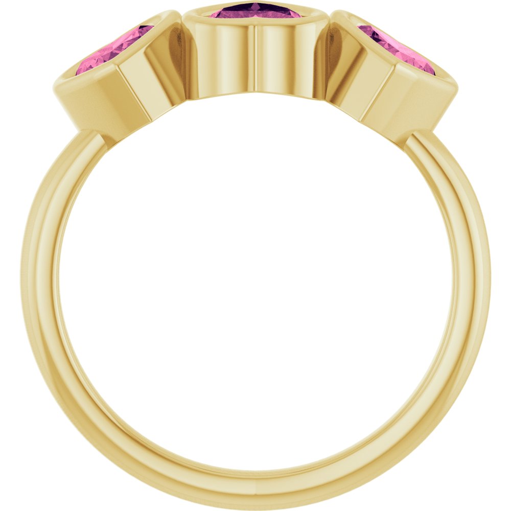 14K Yellow Gold Natural Pink Tourmaline Three-Stone Heart Ring