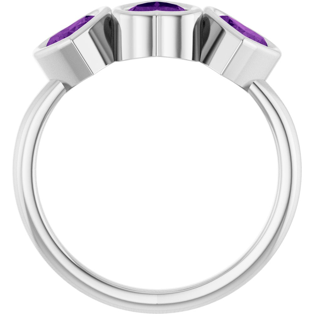 Sterling Silver Natural Amethyst Three-Stone Heart Ring