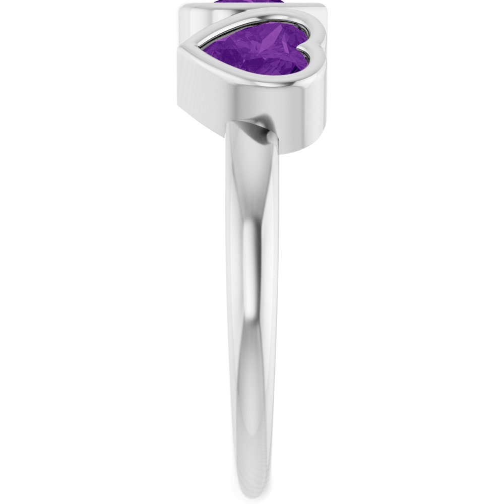 Sterling Silver Natural Amethyst Three-Stone Heart Ring