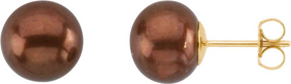 14K Yellow Gold Cultured Chocolate Freshwater Pearl Earrings