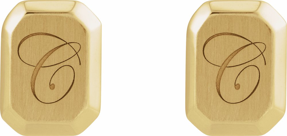 14K Yellow Gold Engravable Geometric Stud Earrings