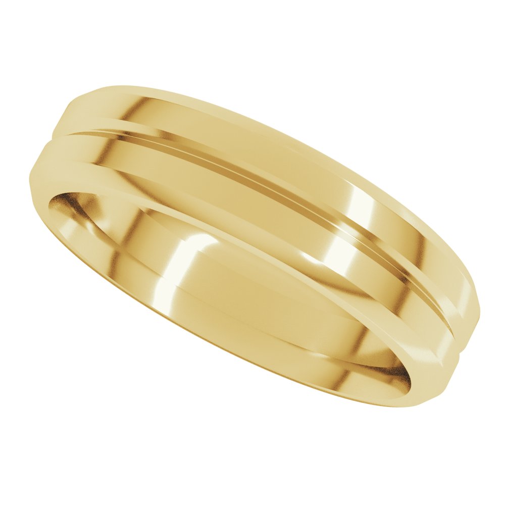 14K Yellow Gold 5 mm Beveled-Edge Grooved Comfort-Fit Flat Band Size 9