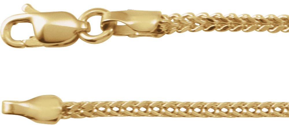 14K Yellow Gold 1.5 mm Hollow Franco 8" Chain