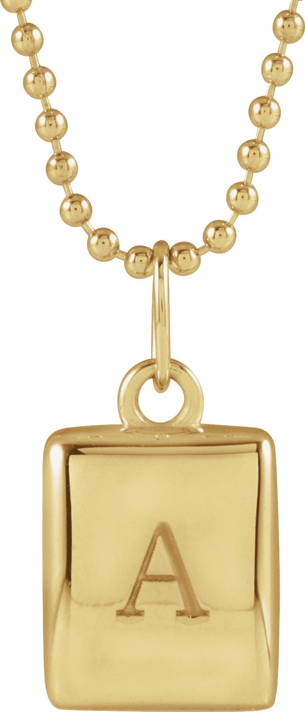 14K Yellow Gold Engravable Puffed Dog Tag 18" Necklace