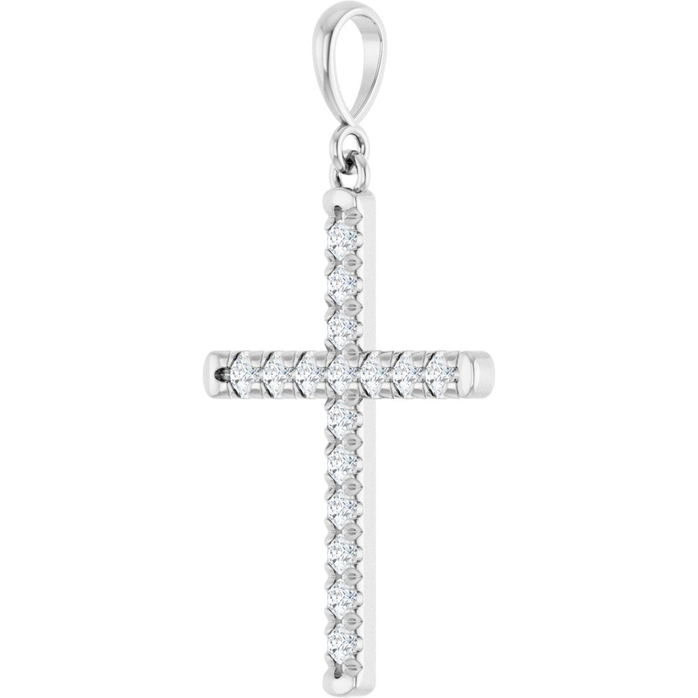 14K White Gold 3/8 CTW Lab-Grown Diamond French-Set Cross Pendant
