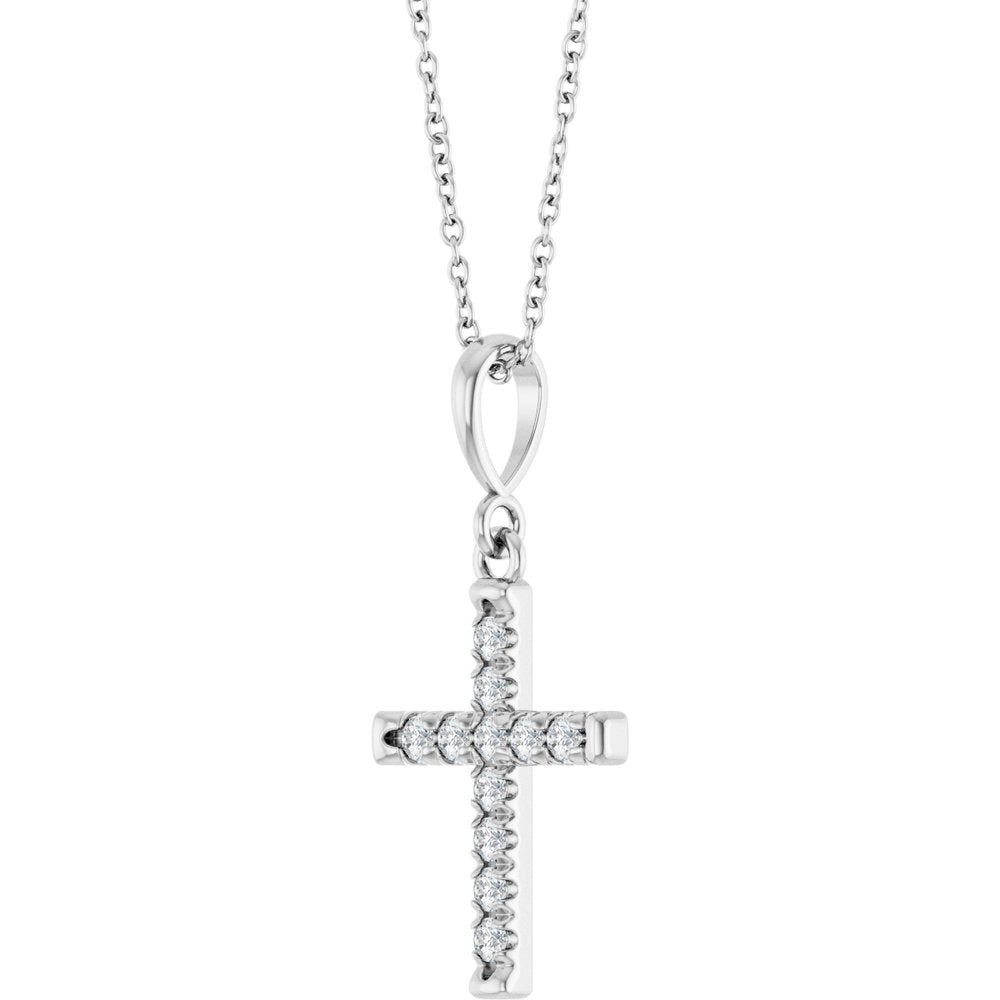 14K White Gold 1/5 CTW Natural Diamond French-Set Cross 16-18" Necklace
