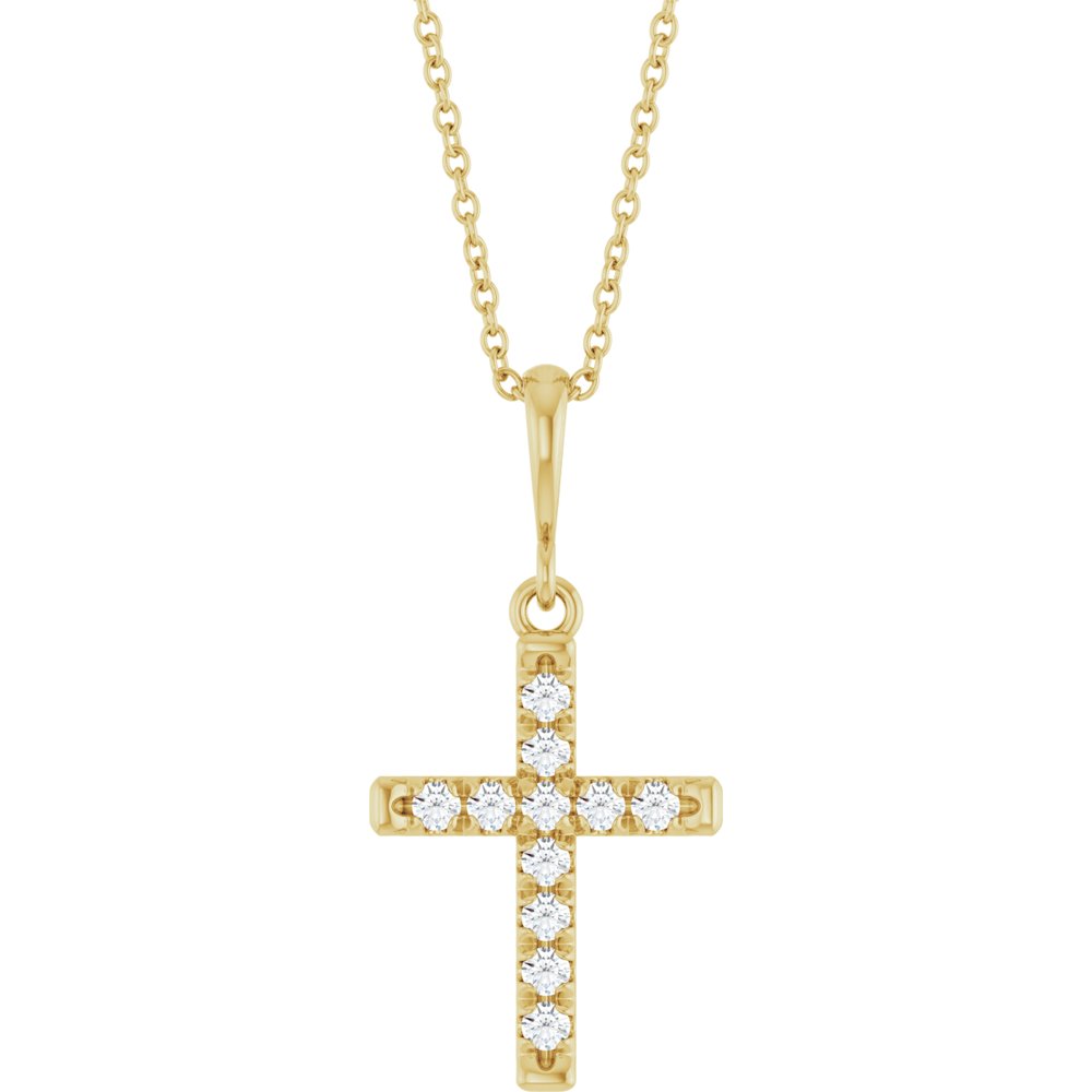 14K Yellow Gold 1/5 CTW Natural Diamond French-Set Cross 16-18" Necklace