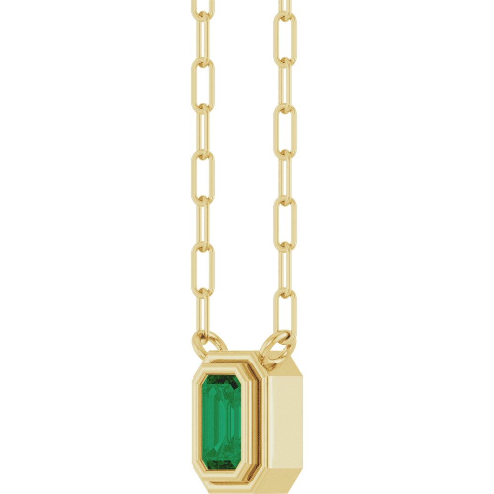 14K Yellow Gold Lab-Grown Emerald 18" Necklace
