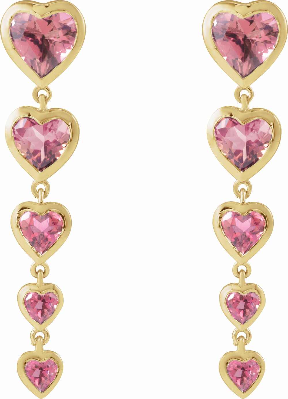 14K Yellow Gold Natural Pink Tourmaline Heart Earrings