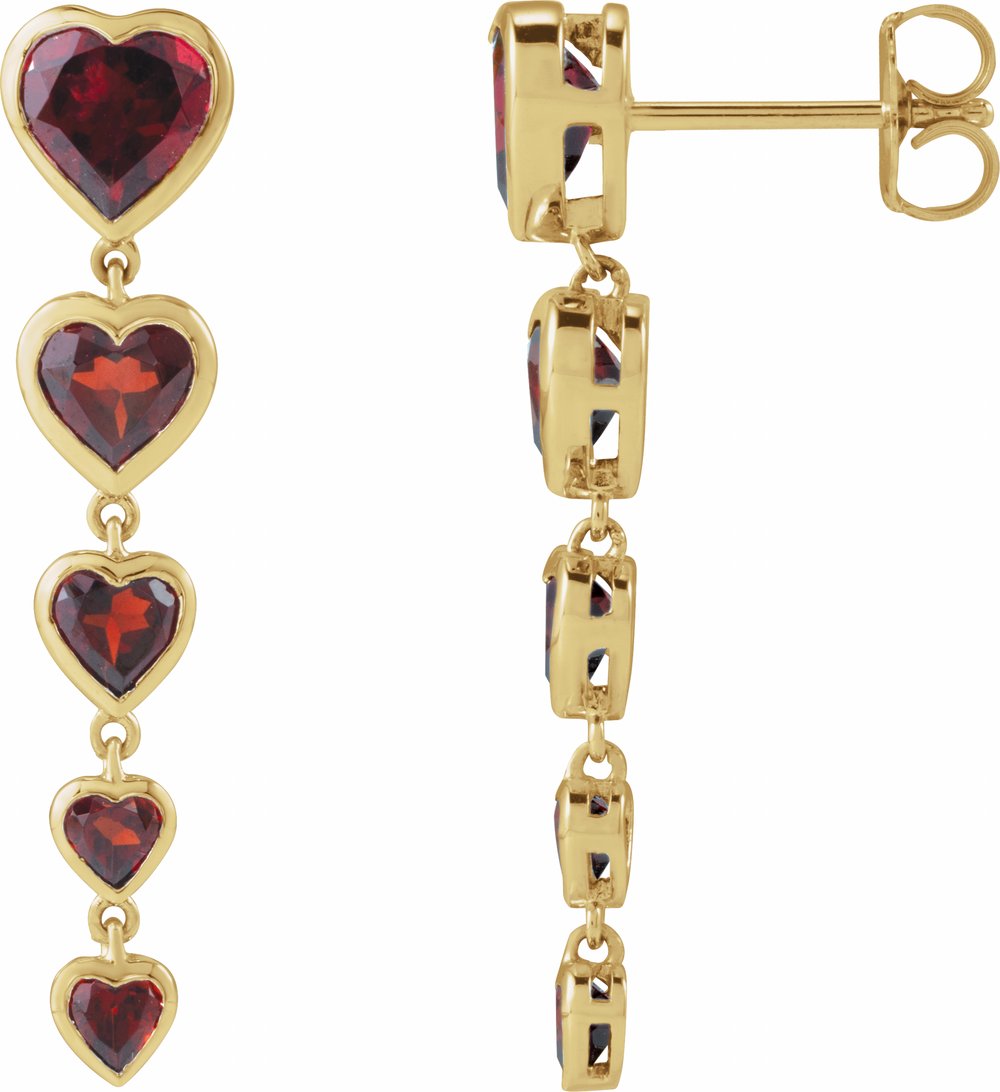 14K Yellow Gold Natural Mozambique Garnet Heart Earrings