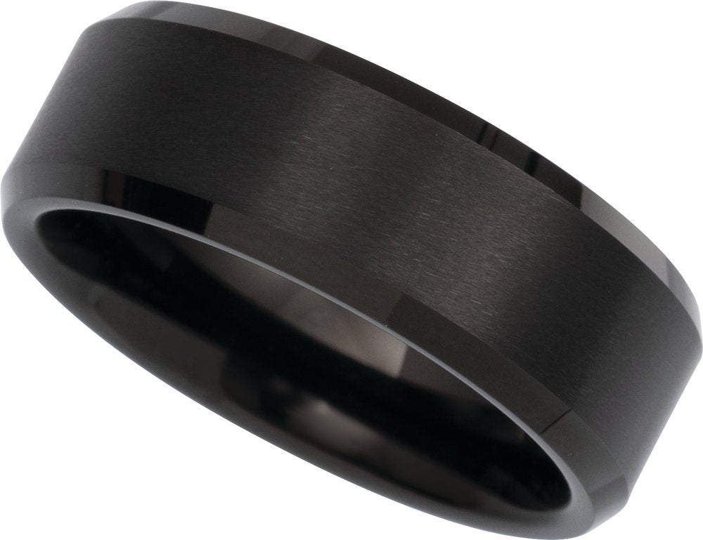 Black PVD Tungsten 8 mm Beveled-Edge Inlay Band Size 8