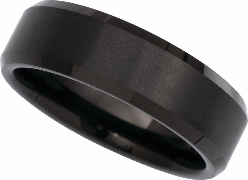 Black PVD Tungsten 7 mm Beveled-Edge Inlay Band Size 7
