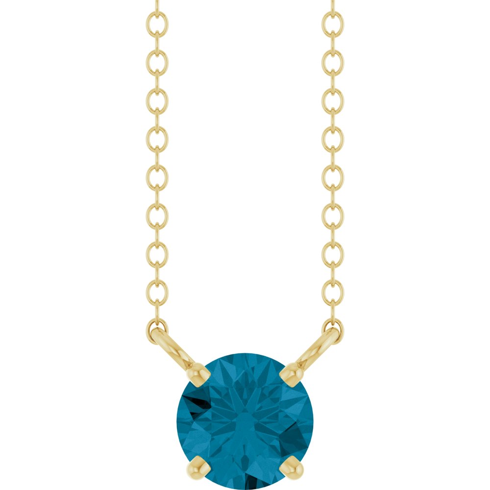 14K Yellow Gold Natural London Blue Topaz Solitaire 18" Necklace