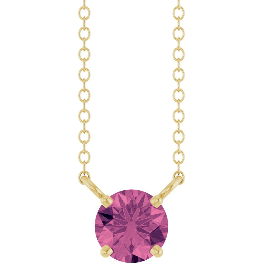 14K Yellow Gold Natural Pink Tourmaline Solitaire 18" Necklace