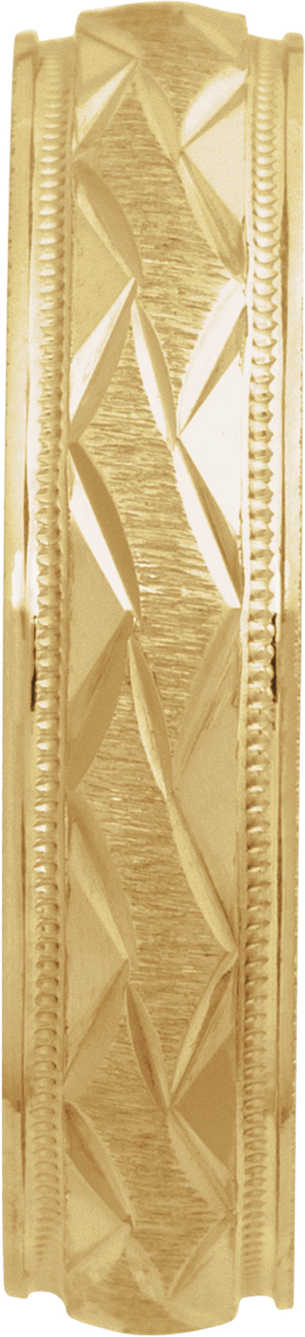 14K Yellow Gold 5 mm Milgrain Edge Geometric Faceted Comfort-Fit Half Round Band Size 10