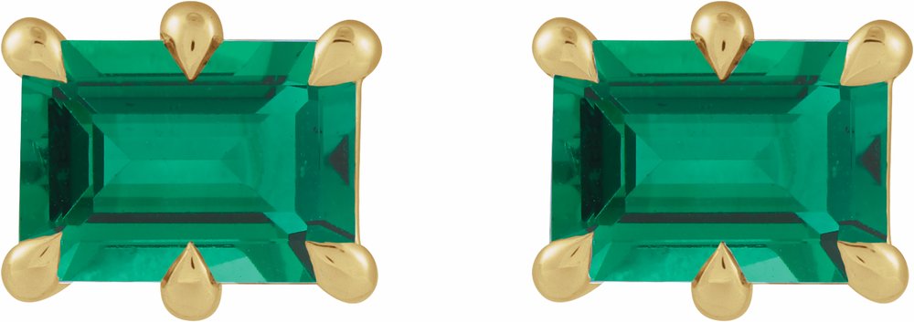 14K Yellow Gold 6x4 mm Lab-Grown Emerald Stud Earrings