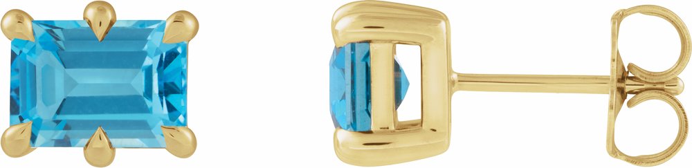 14K Yellow Gold 7x5 mm Natural Swiss Blue Topaz Stud Earrings