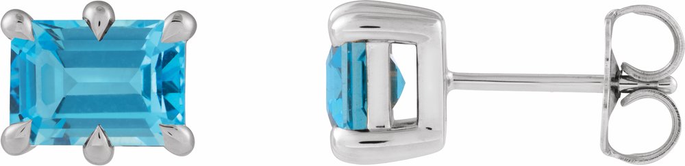14K White Gold 5x3 mm Natural Swiss Blue Topaz Stud Earrings