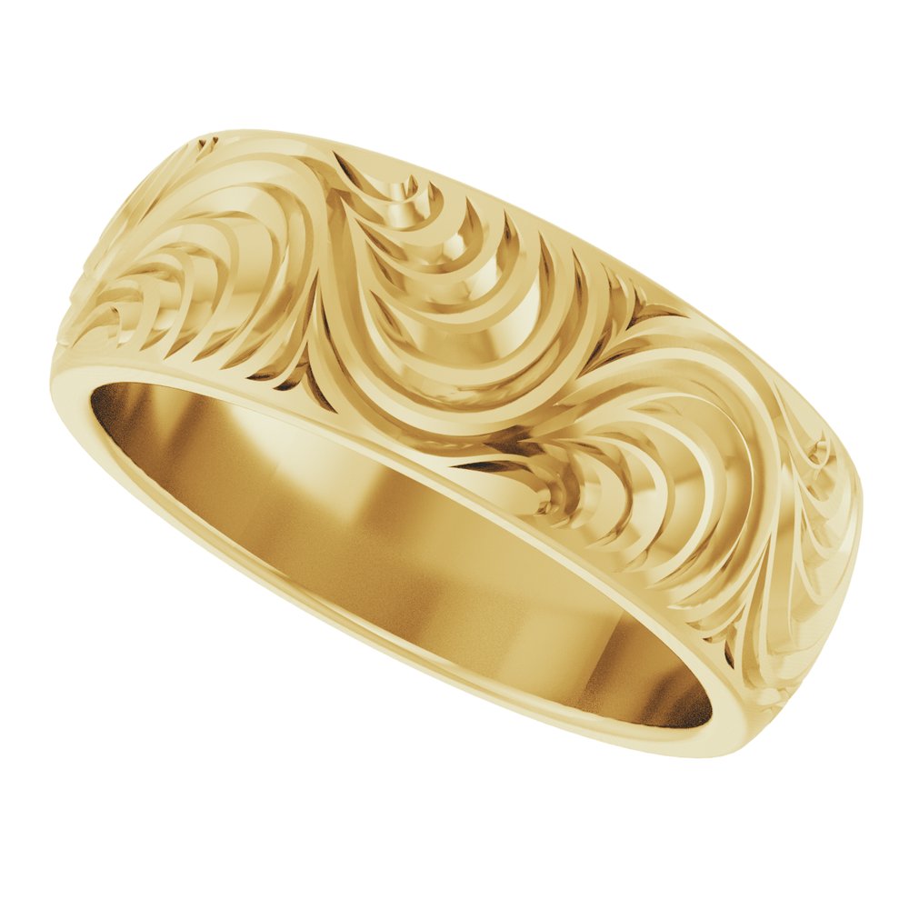 14K Yellow Gold 7 mm Scroll Comfort-Fit Band Size 9