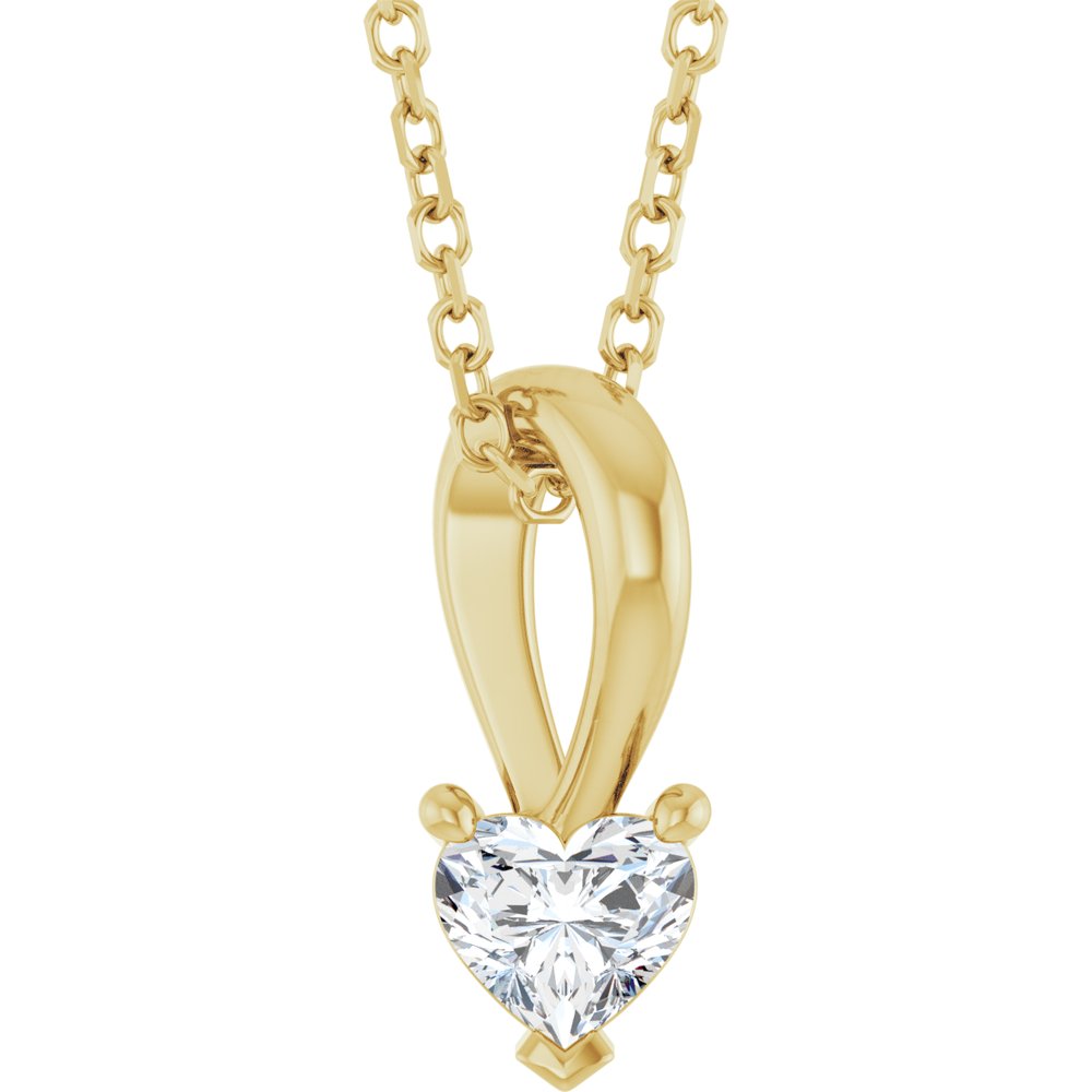 14K Yellow Gold 1/4 CT Natural Diamond Heart 18" Necklace