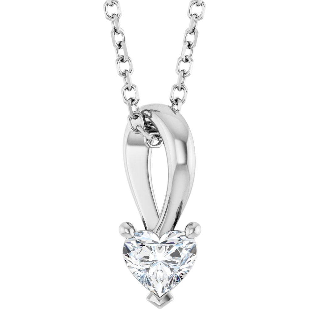 14K White Gold 1/4 CT Natural Diamond Heart 18" Necklace