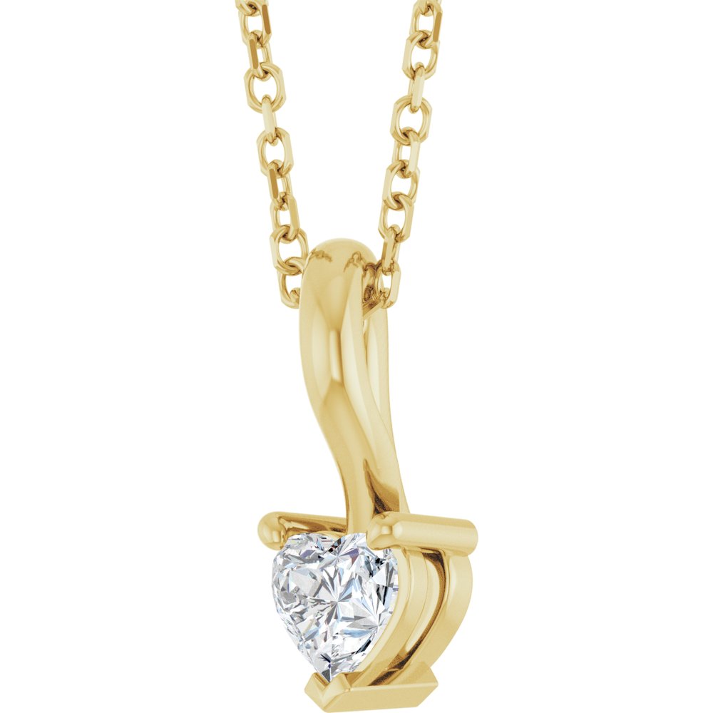 14K Yellow Gold 1/4 CT Natural Diamond Heart 18" Necklace