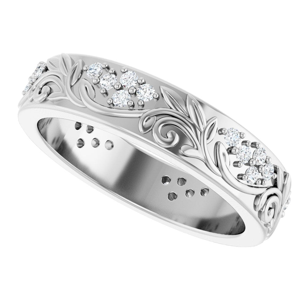 14K White Gold 1/2 CTW Natural Diamond Floral Band